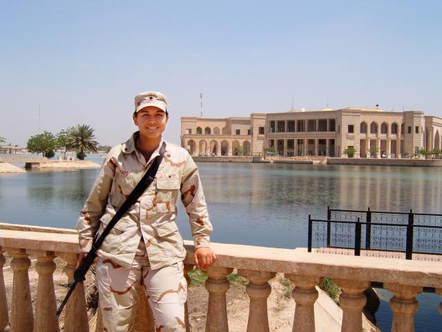 Deployed in Iraq and in front of the Al Faw Palace, Baghdad, 2005.